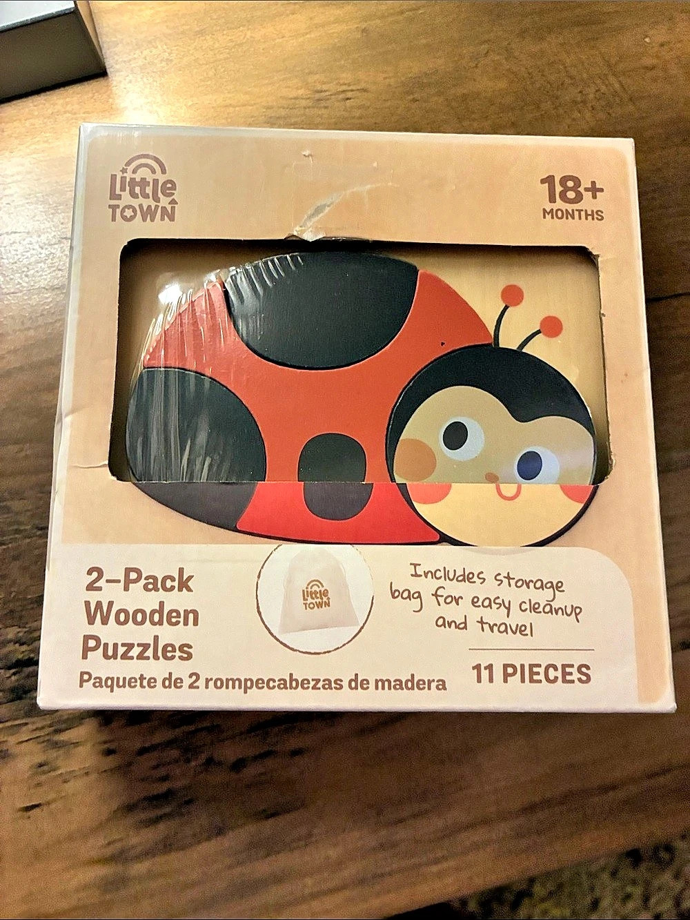 Little Town 2-Pack Wooden Puzzles Ladybug and Bee Red & Black